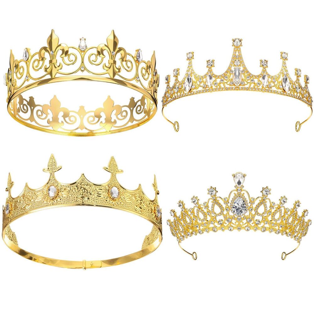 5975 4 Pcs King and Queen Crowns Set Antique Baroque Royalty Tiaras Costume